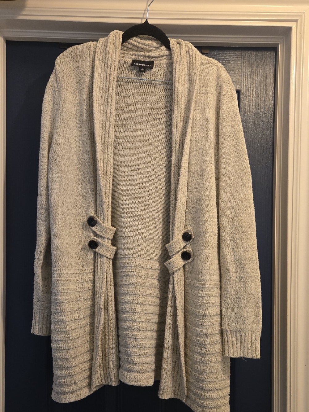 Fortune + Ivy Large Light Gray Open-Front Shawl-Collar Cardigan